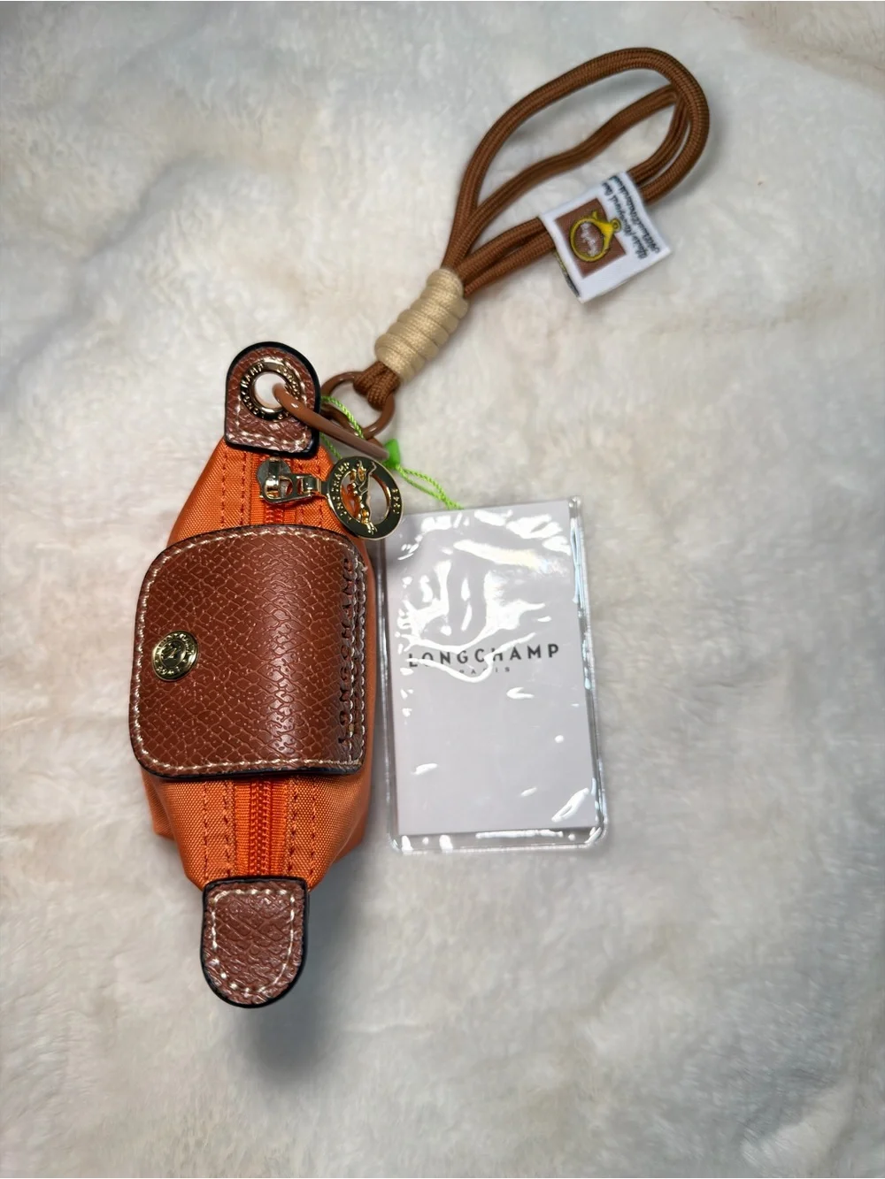 Orange Nylon Wristlet with Brown Leather Trim
